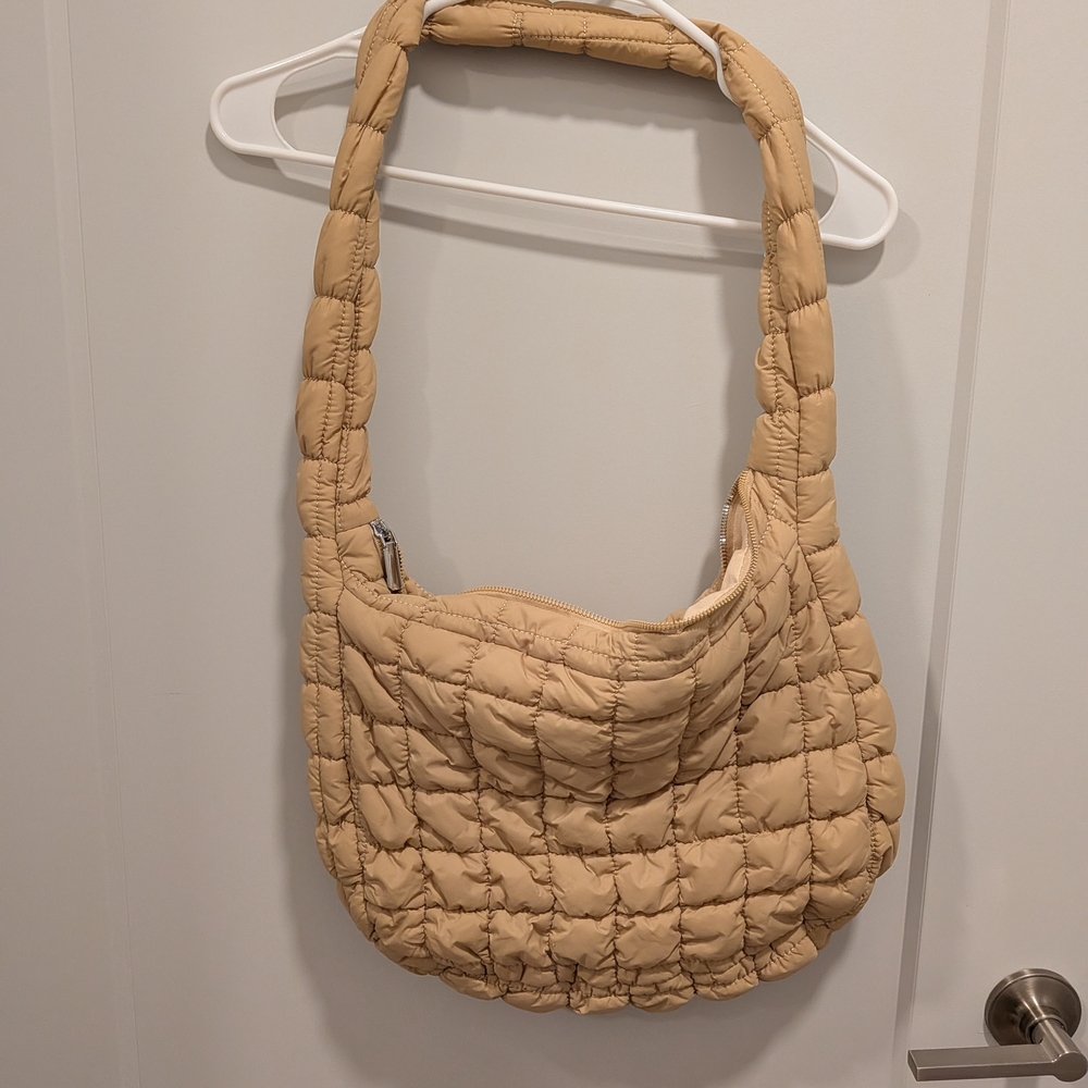 Stylish Tan Quilted Shoulder Bag